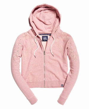 Superdry Ivy Broidery Cipzár Női Kapucnis Pulóver Rózsaszín/Fehér | UHWVE1349